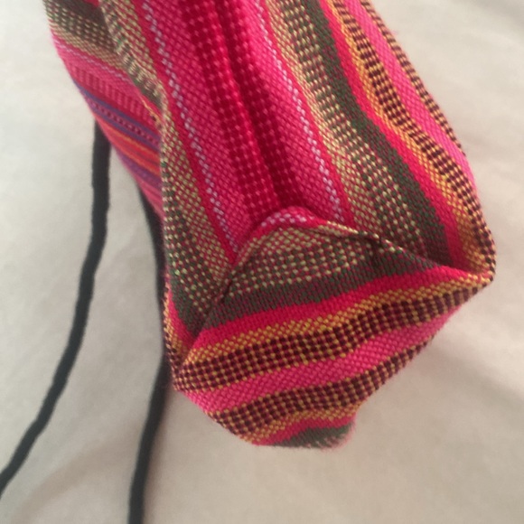 mexican fabric striped colorful w neon fabric cross body purse, w pom pom - Picture 12 of 12